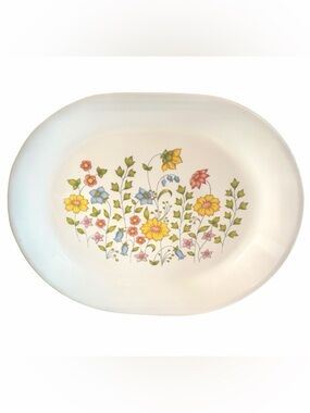 Vintage Corelle Spring Meadow 12” Oval Serving Platter Vitrelle Glass Floral
